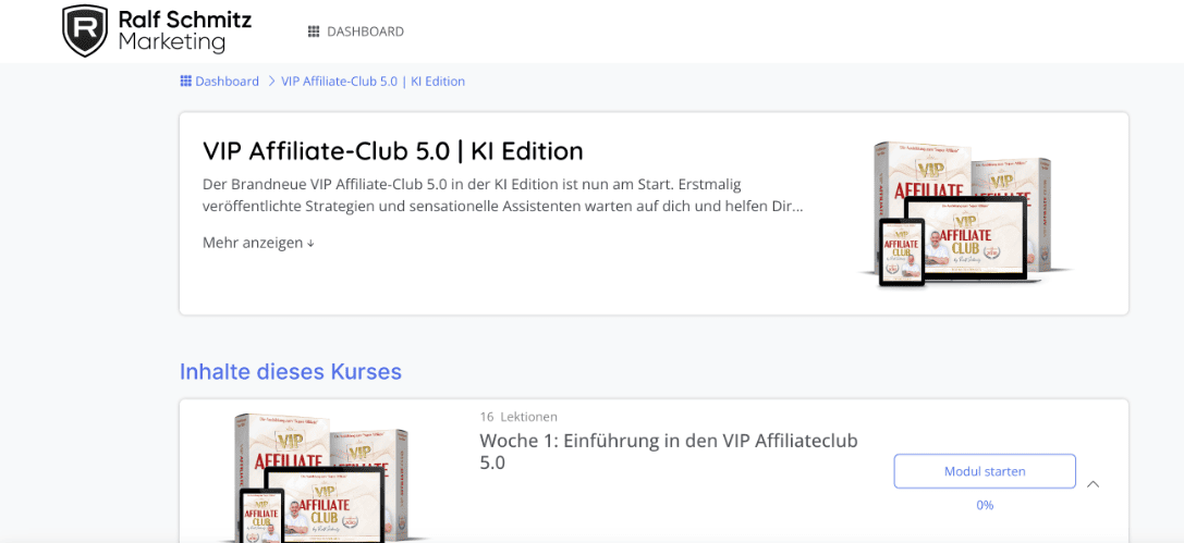 VIP Affiliate Club 5.0 Dashboard Übersicht