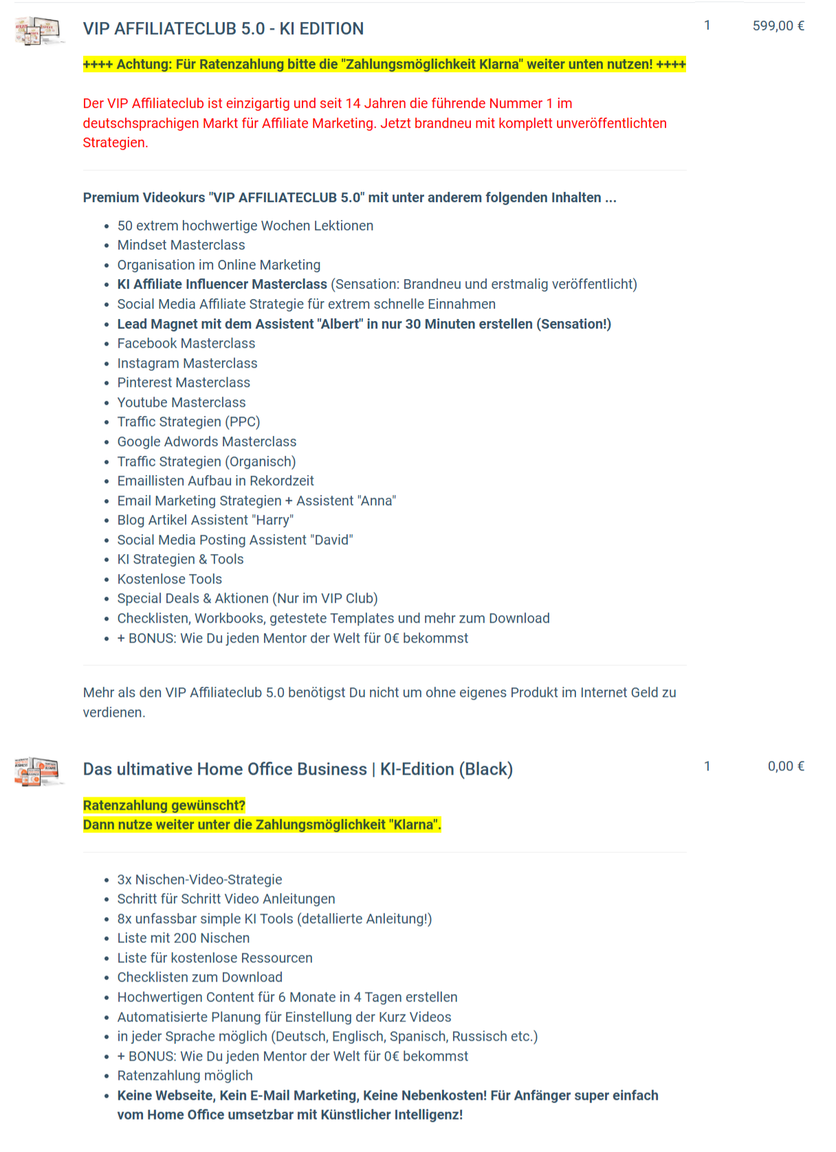 Übersicht aller VIP Affiliate Club Module und Bonus-Inhalte
