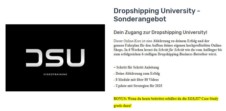 Dropshipping University Platinum - Exklusive Features und Vorteile